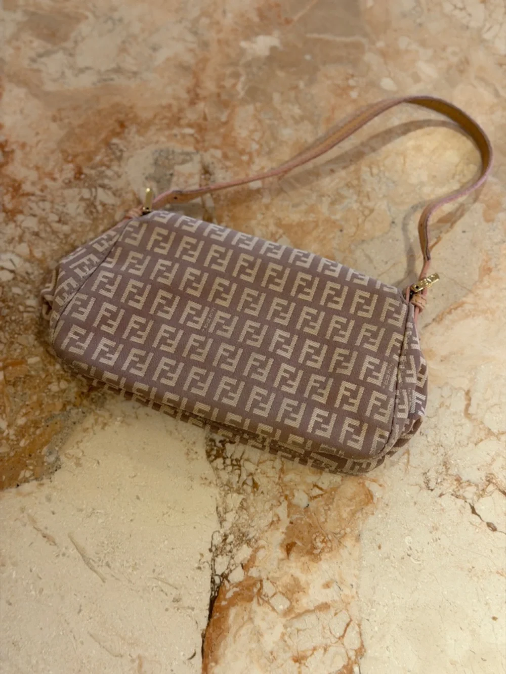 Fendi Beige and Cream FF Logo Shoulder Bag with Gold Hardware - Picture 14 of 15